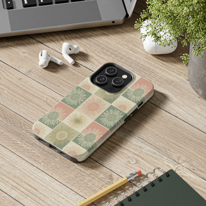 Copy of Sunflower Check iPhone Tough Phone Case — Retro Pastel Floral Protective Cover