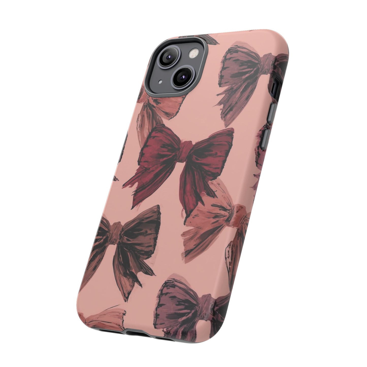 Bow Pattern Tough Phone Case — Pink Watercolor Bows Protective iPhone Cover
