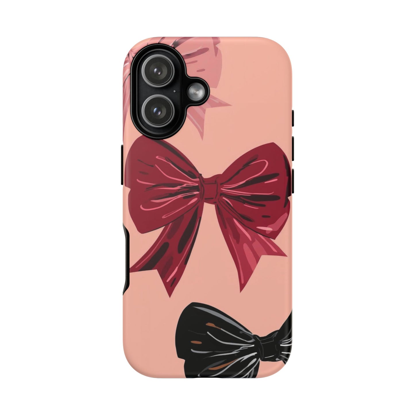 Bow Pattern Tough Phone Case — Pink, Red & Black Decorative Bows