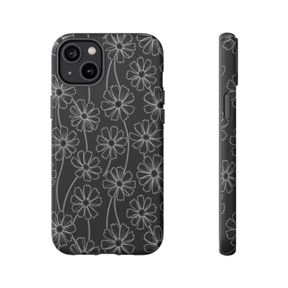 Floral Doodle Tough Phone Case — Black & Gray Daisy Pattern