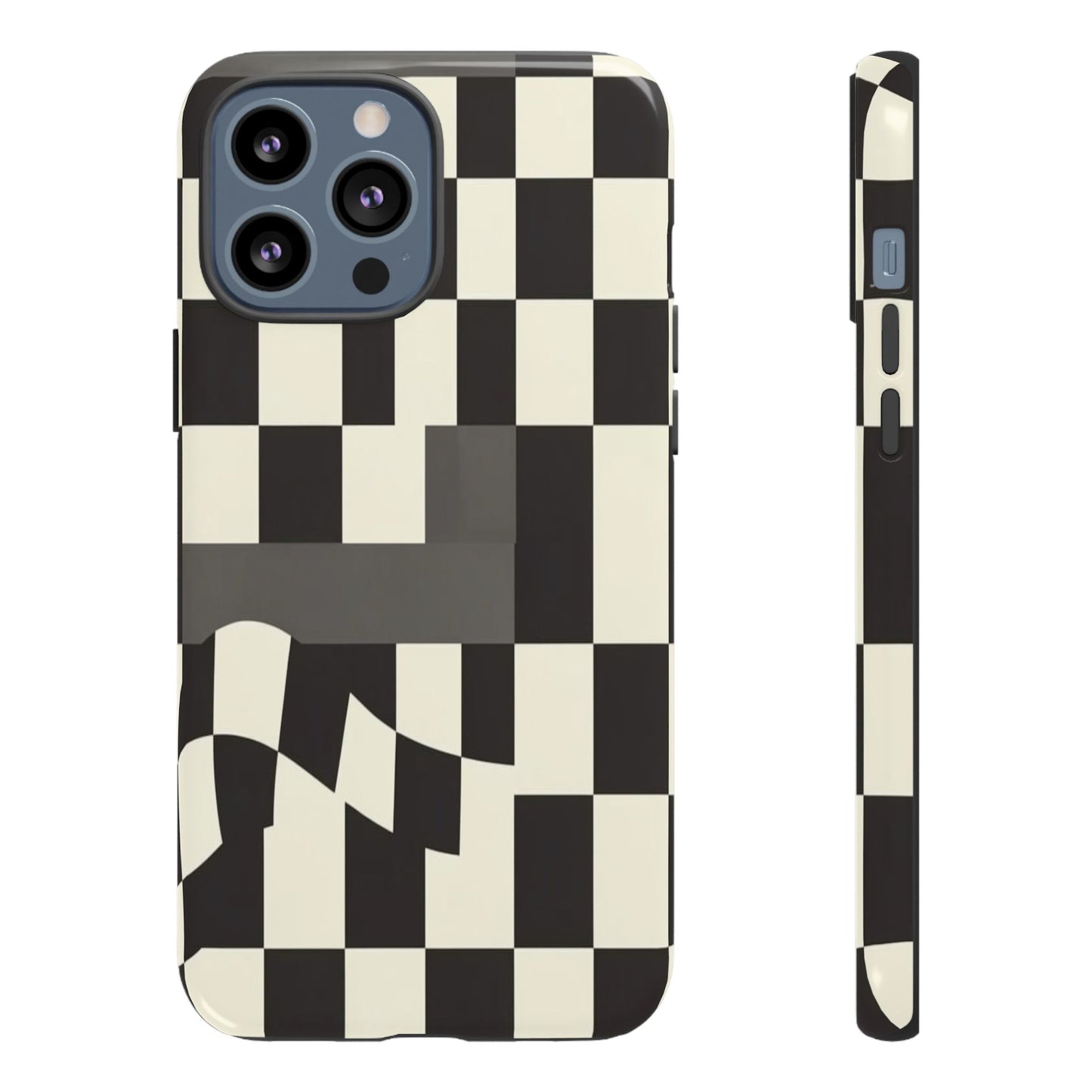 Checkerboard Wave Phone Case — Black & Cream Graphic Tough Case