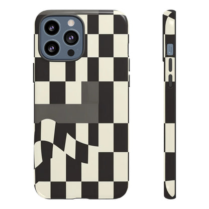 Checkerboard Wave Phone Case — Black & Cream Graphic Tough Case