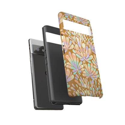 Floral Burst Tough Phone Case – Gold Pastel Botanical Protection