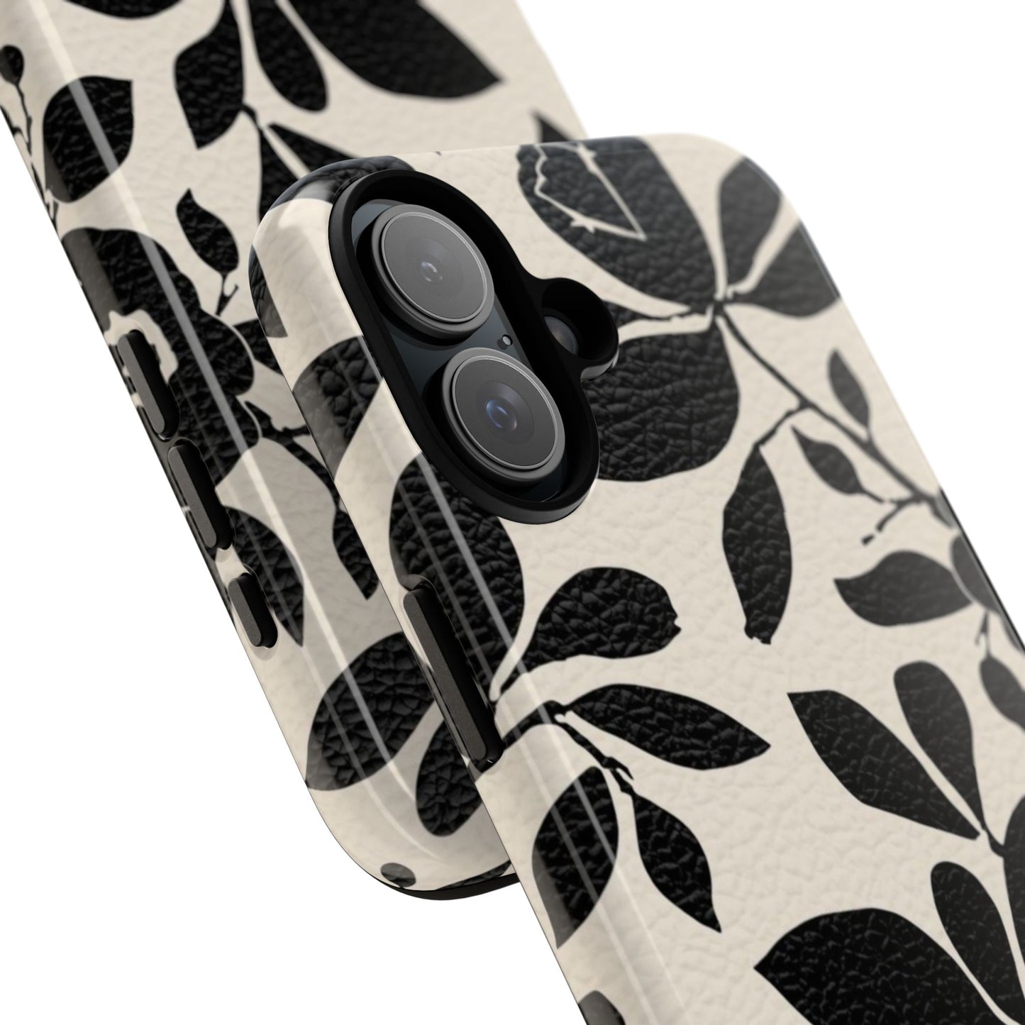Black Floral Pattern Phone Case — Monochrome Botanical Tough Case