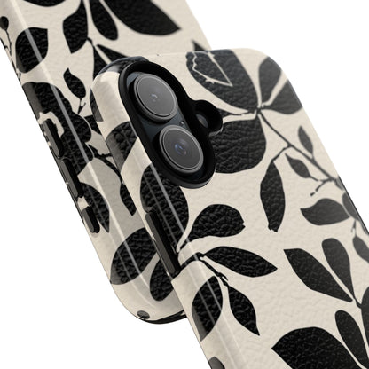 Black Floral Pattern Phone Case — Monochrome Botanical Tough Case