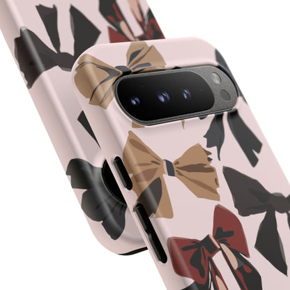 Bow Pattern Phone Case - Pink, Brown & Black Bows Protective Cover