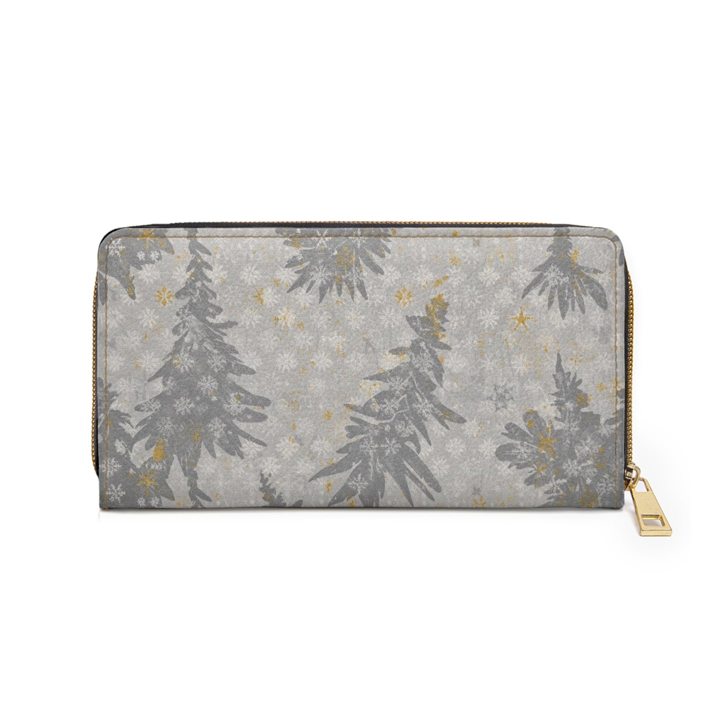 Zipper Wallet — Silver Pine Holiday Zip Wallet with Gold Star Accents