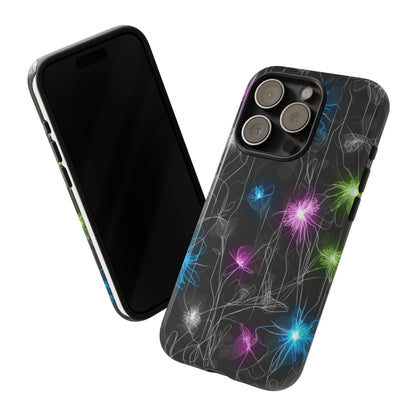 Neon Floral Tough Phone Case — Glow Flower Protective iPhone Cover