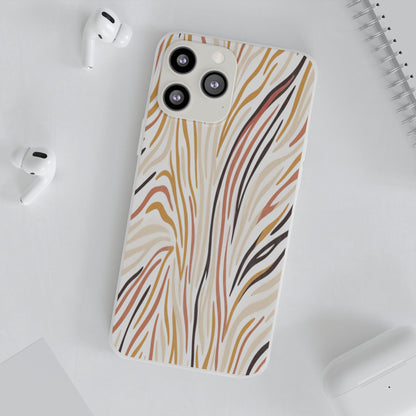 Marbled Neutral Stripe Phone Case — Abstract Beige & Terracotta Flexi Case
