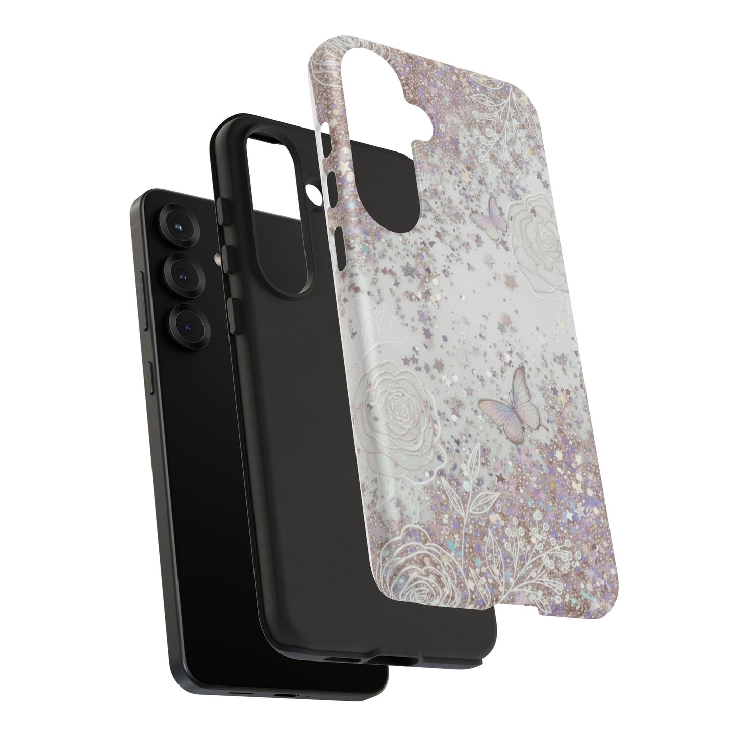 Butterfly Glitter Tough Phone Case — Floral Sparkle Protective Case