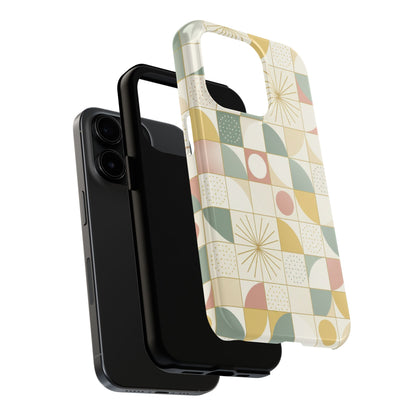 Retro Geometric Tough Phone Case — Pastel Midcentury Pattern