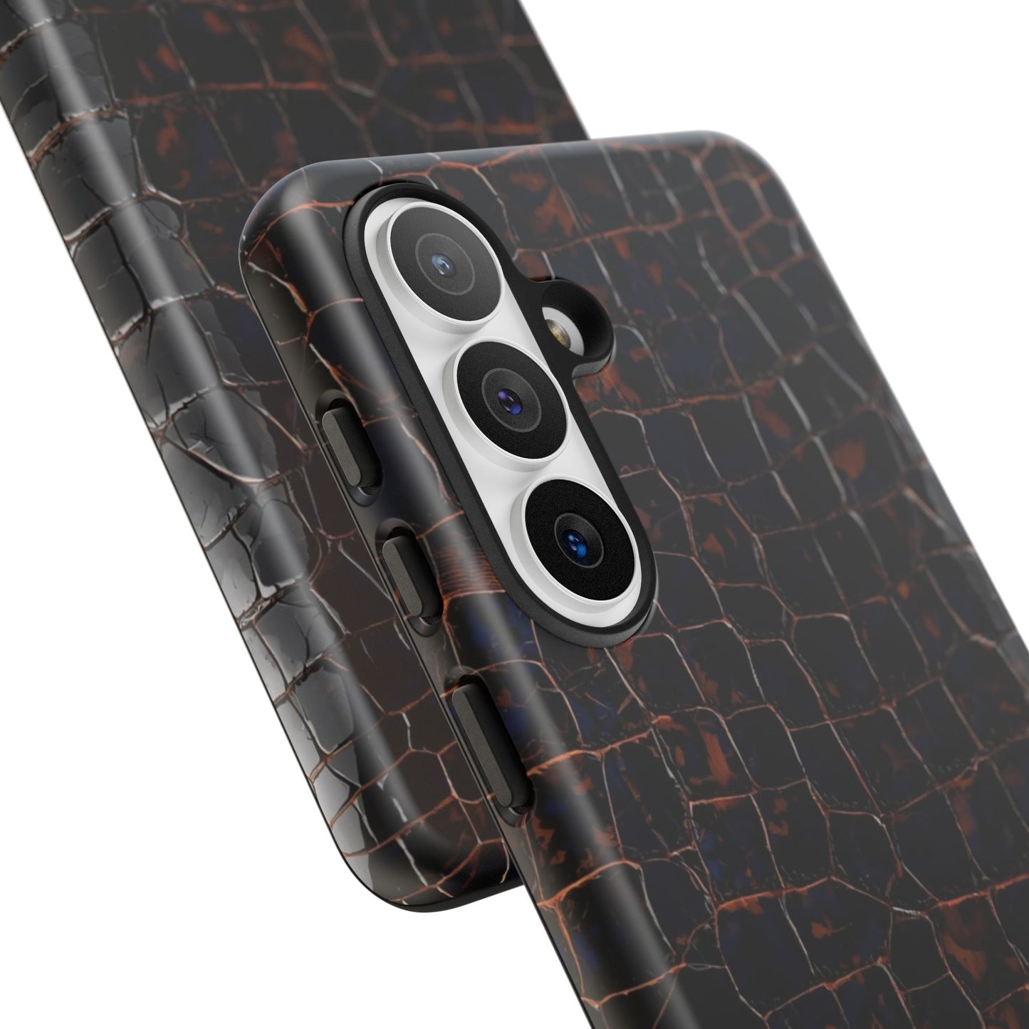 Croc-Embossed Tough Phone Case — Shockproof Black Alligator Texture