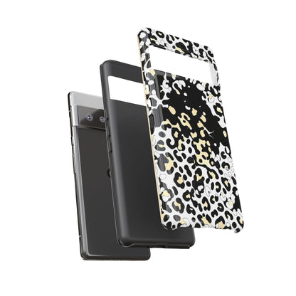 Leopard Splash Tough Phone Case — Black & Cream Animal Print Protective Cover