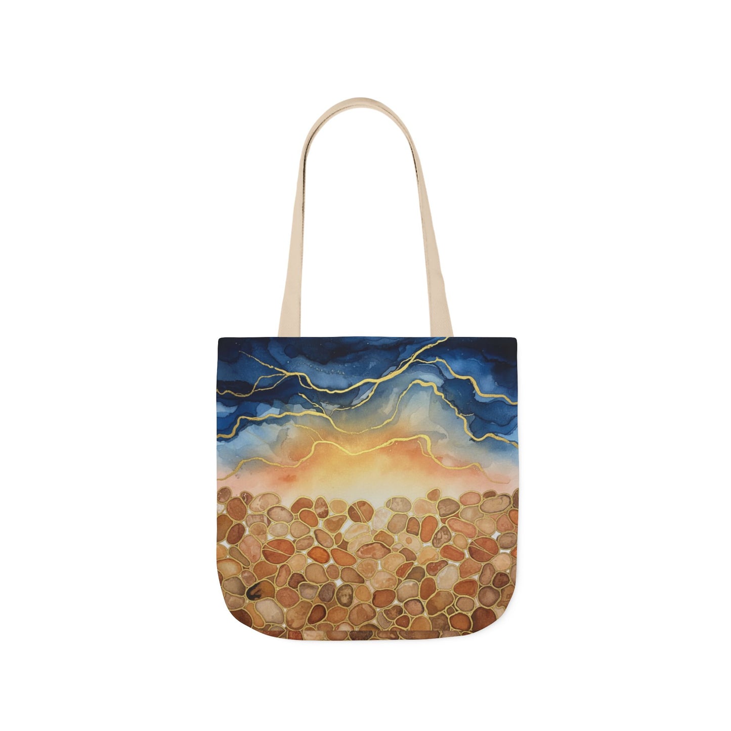 Sunset Pebble Beach Canvas Tote — Artistic Ocean Wave Beach Tote Bag