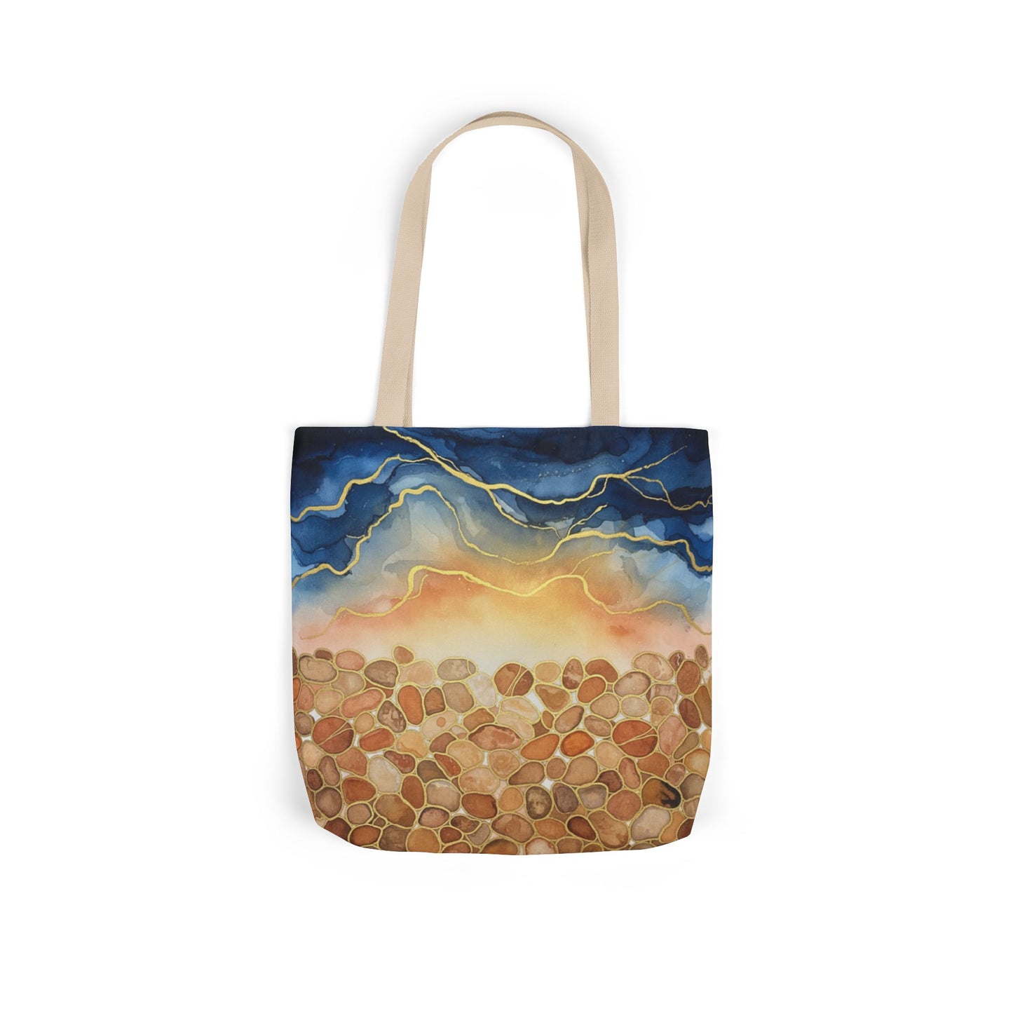 Sunset Pebble Beach Canvas Tote — Artistic Ocean Wave Beach Tote Bag