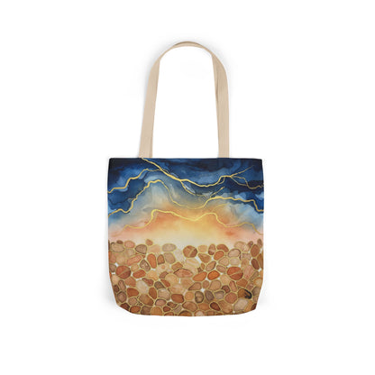 Sunset Pebble Beach Canvas Tote — Artistic Ocean Wave Beach Tote Bag