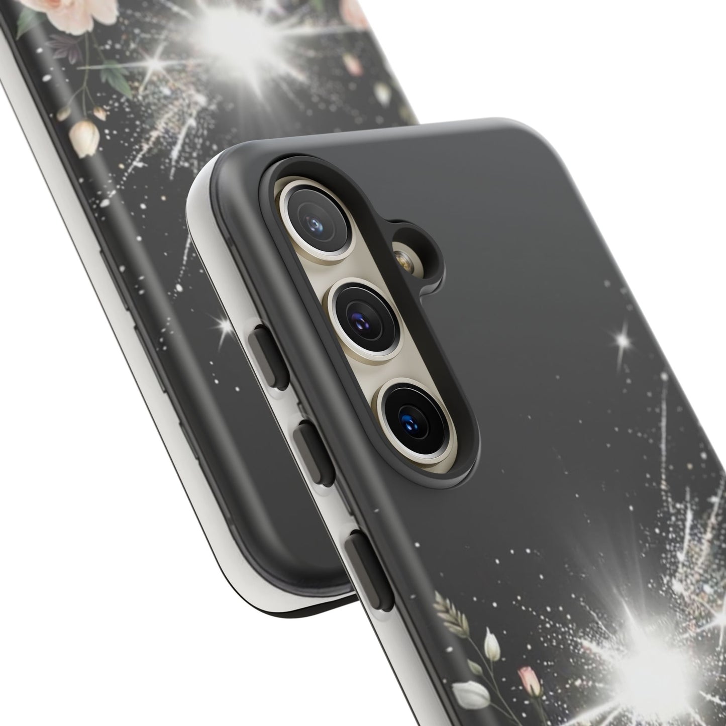 Floral Burst Phone Case — Protective Black Sparkle Design