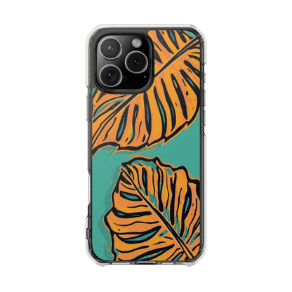 Clear Magnetic Phone Case — Tropical Orange Leaf Design