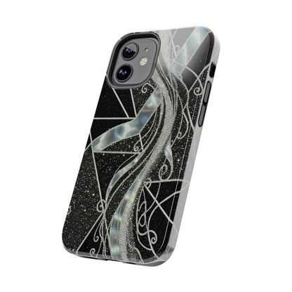 Geometry Tough Phone Case — Iridescent Ribbon on Black Celestial Background