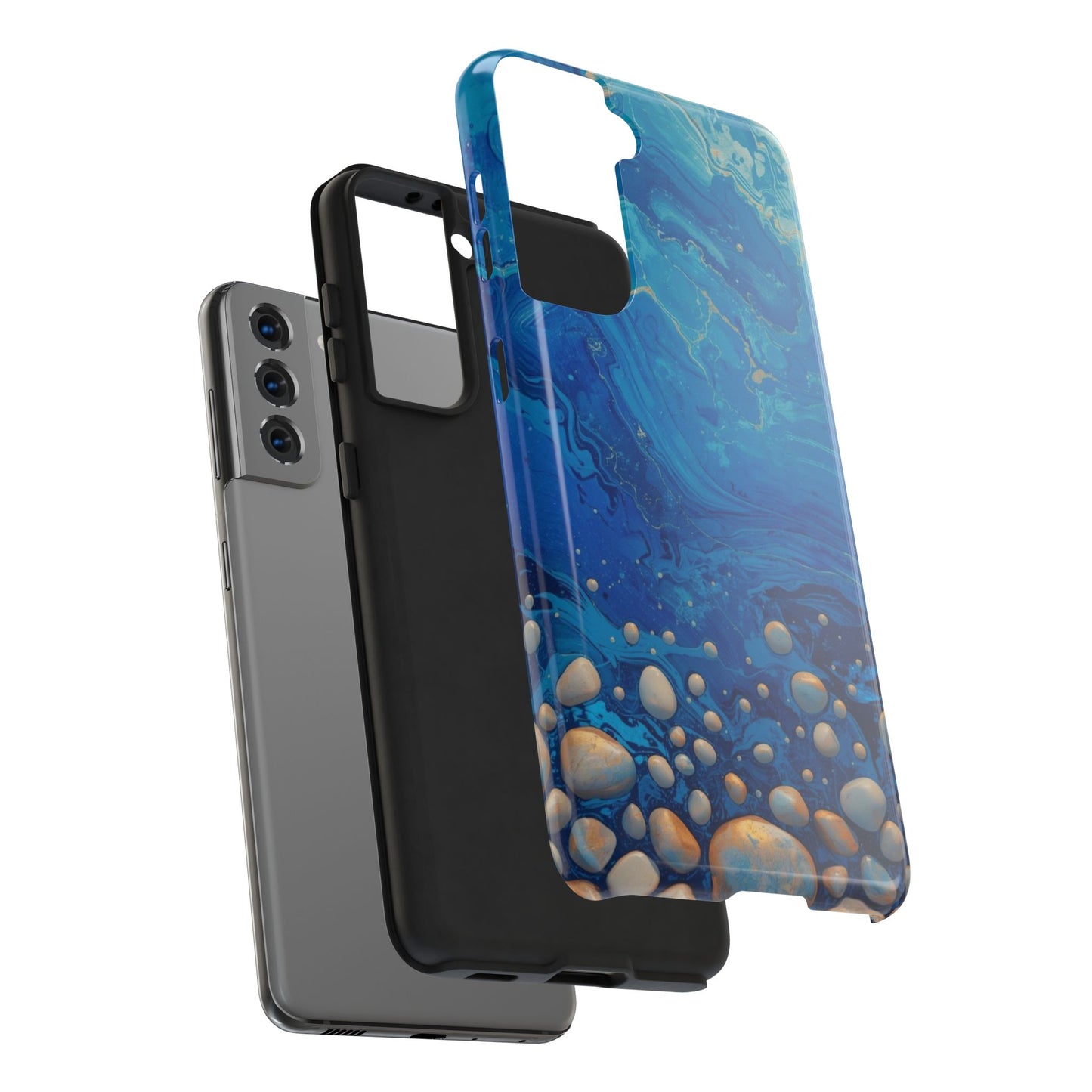 Blue Ocean Pebble Tough Phone Case — Protective Artistic Marble Design