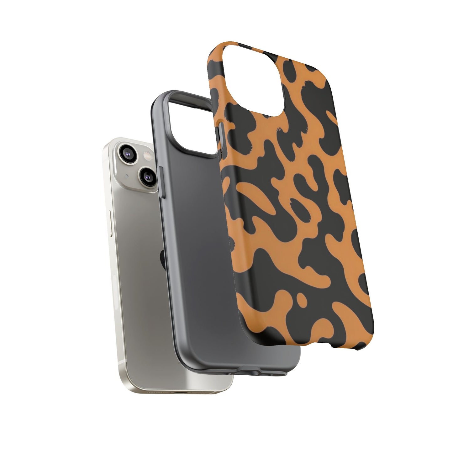 Leopard Print Phone Case — Orange & Black Tough Pattern Protective Cover