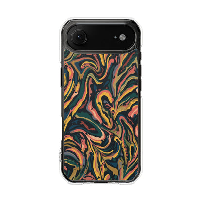 Abstract Swirl Magnetic Clear Phone Case — Yellow & Green Marble Impact Cover