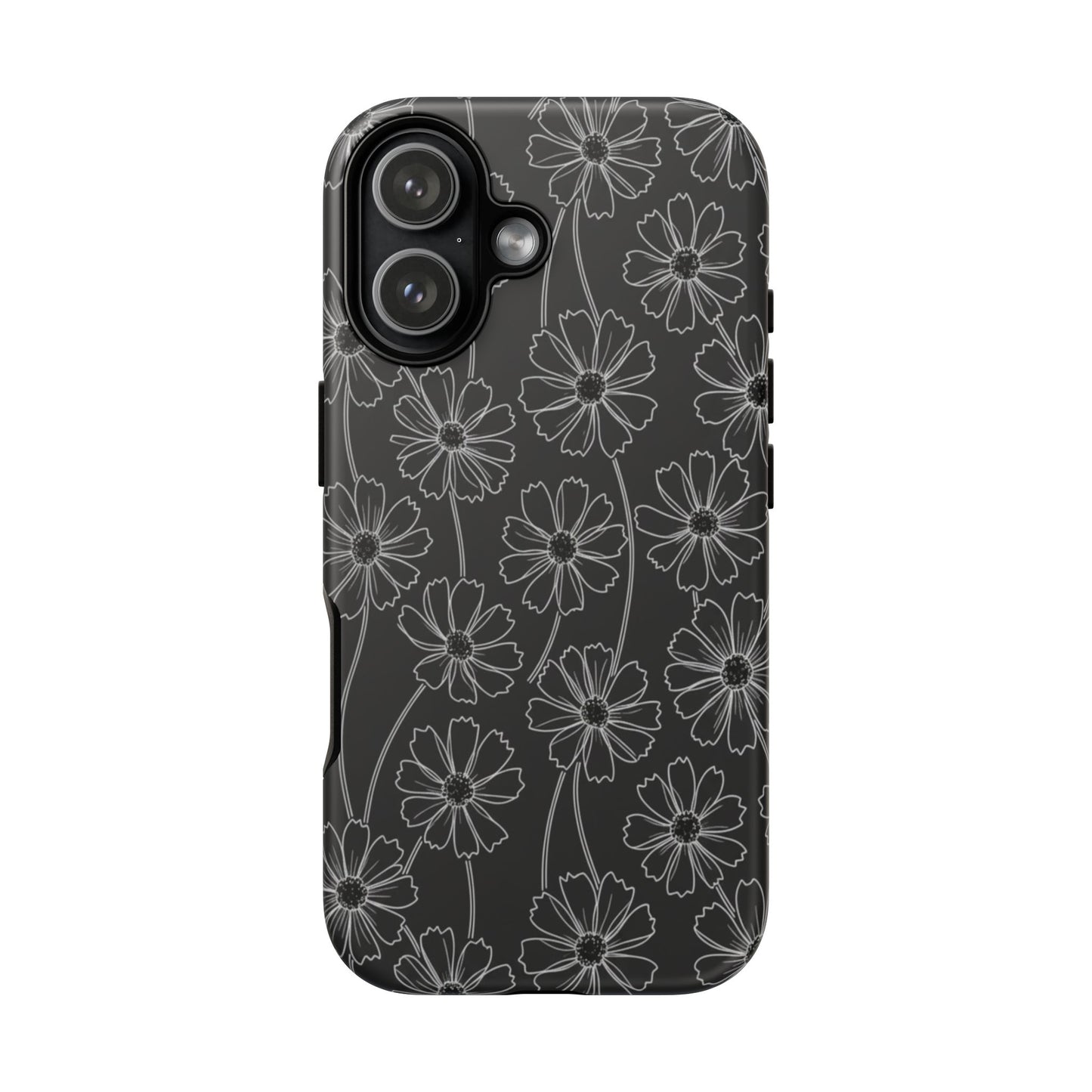 Floral Doodle Tough Phone Case — Black & Gray Daisy Pattern