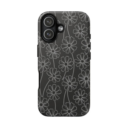 Floral Doodle Tough Phone Case — Black & Gray Daisy Pattern