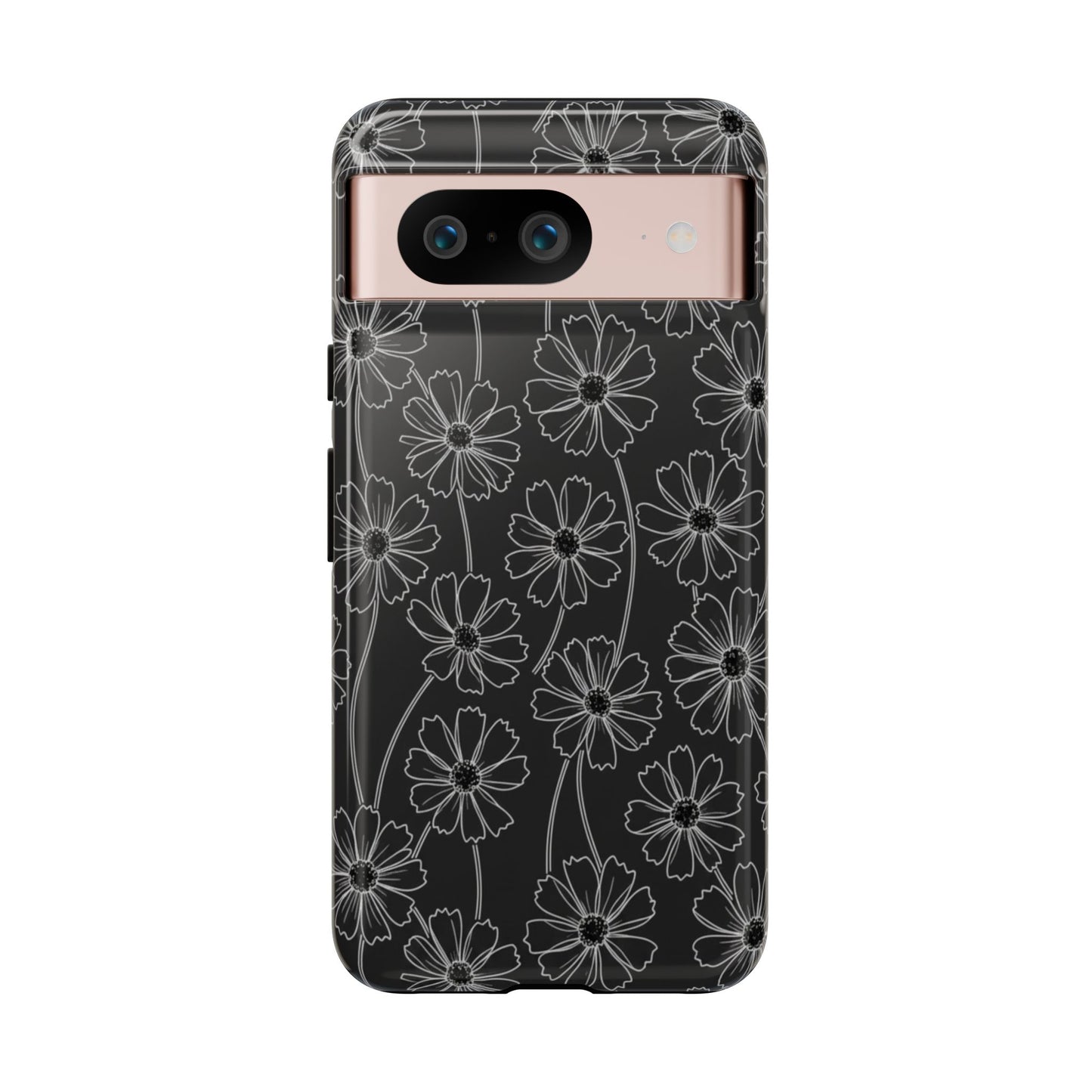 Floral Doodle Tough Phone Case — Black & Gray Daisy Pattern