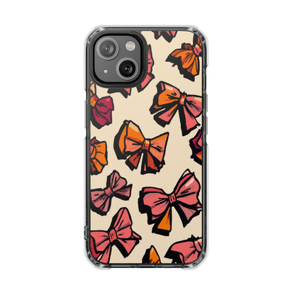 Clear Magnetic Phone Case — Hand-Drawn Pink & Orange Bows Design