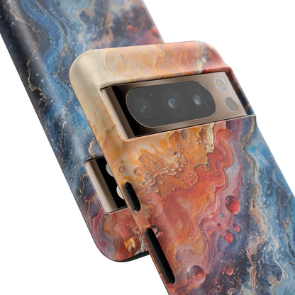 Marbled Galaxy Tough Phone Case — Abstract Blue & Coral Protective Cover