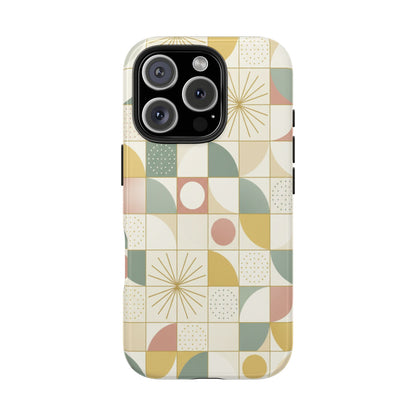 Retro Geometric Tough Phone Case — Pastel Midcentury Pattern