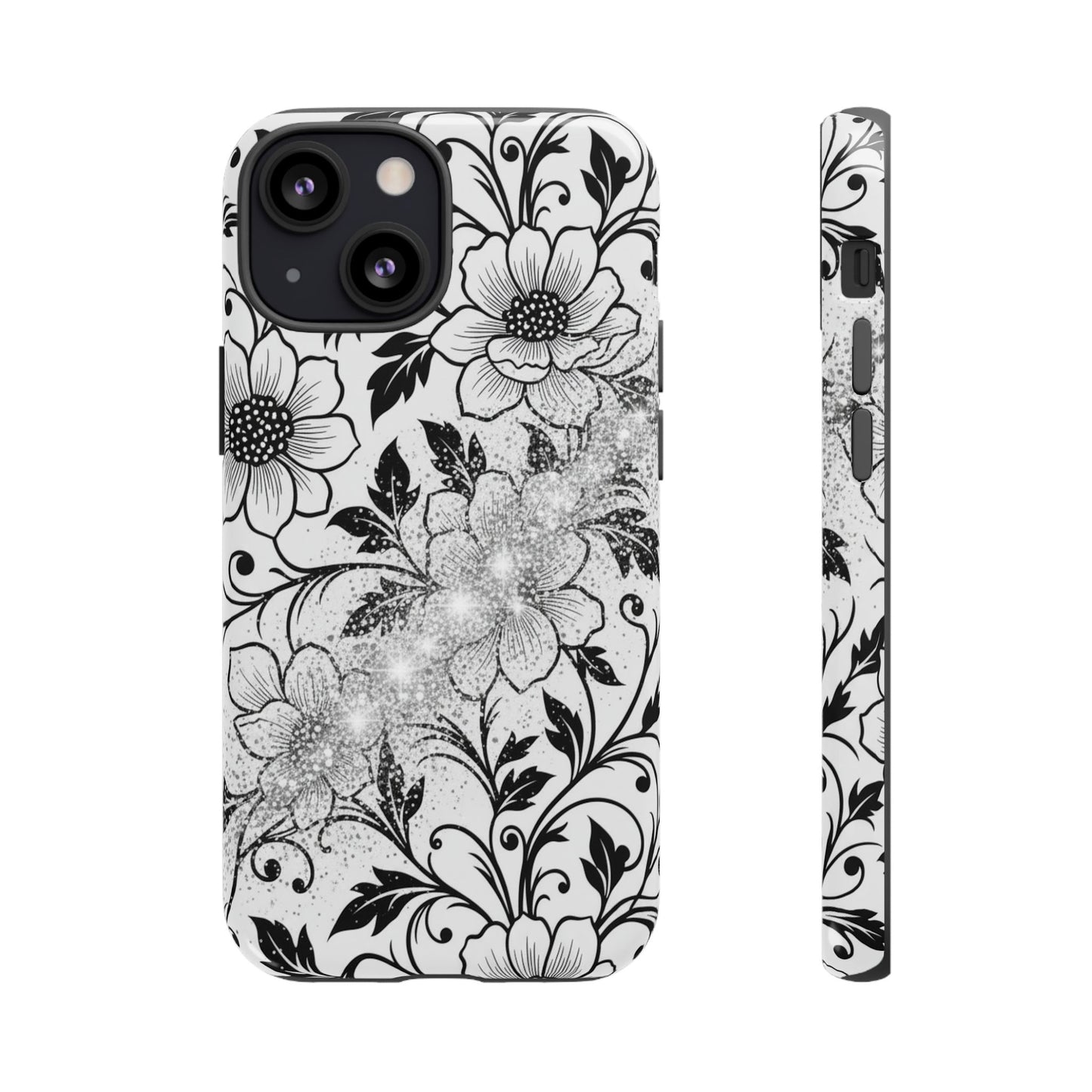 Floral Lace Phone Case — Black & White Vintage Flower Protective Case