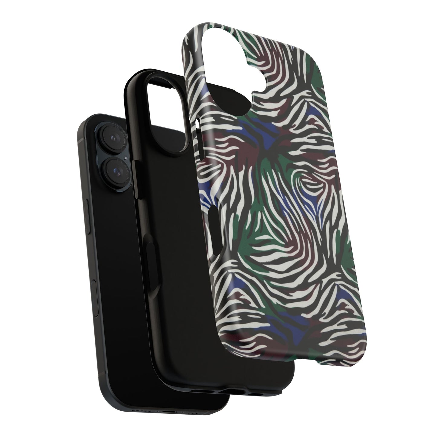 Zebra Camo Tough Phone Case – Green & Blue Animal Print Protective Cover