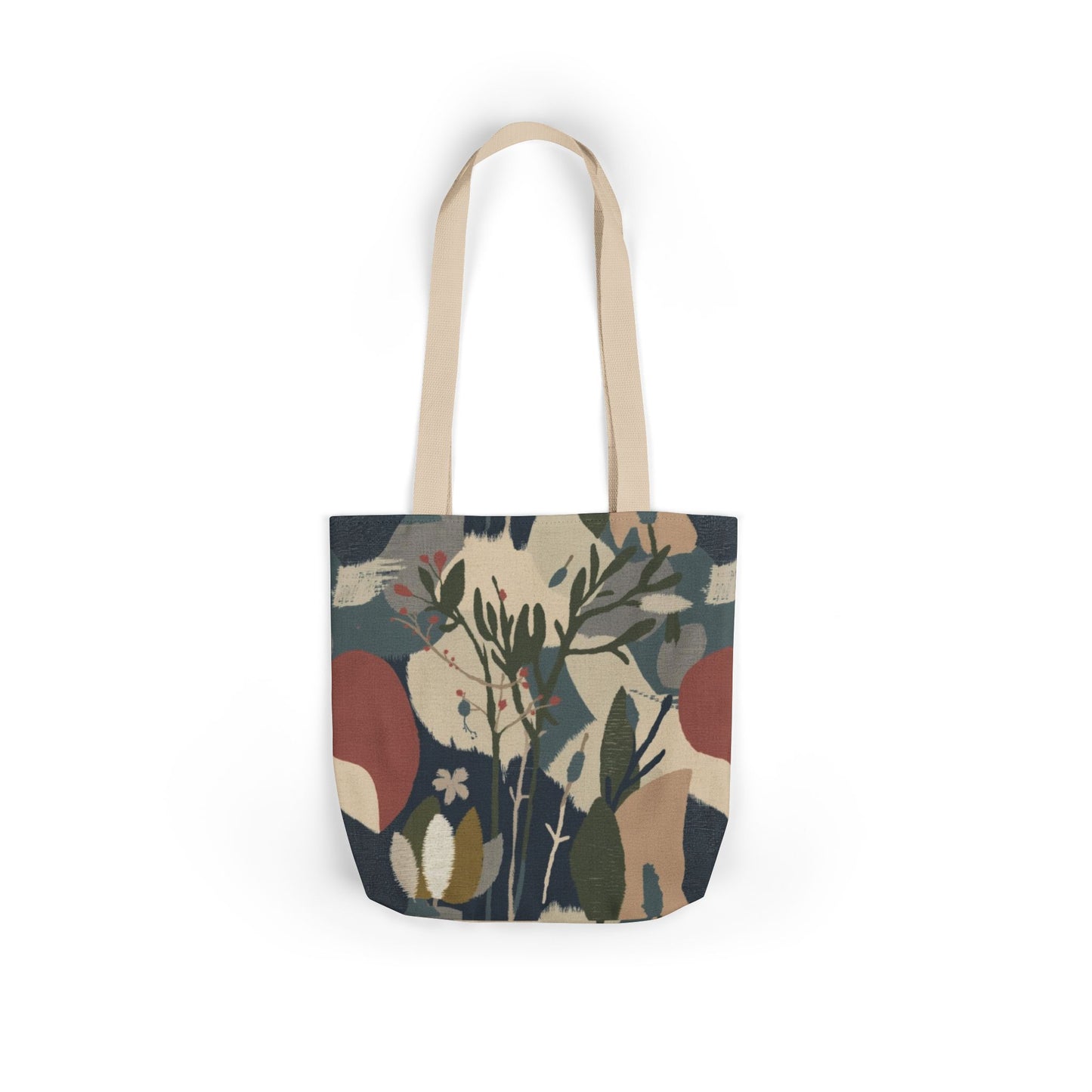 Botanical Abstract Canvas Tote Bag — Earthy Floral Pattern