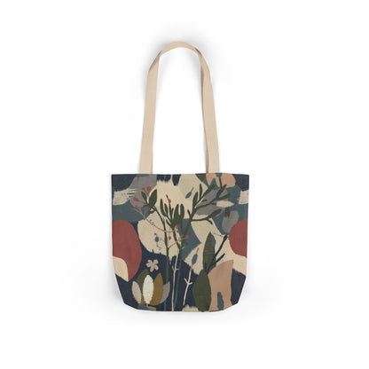Botanical Abstract Canvas Tote Bag — Earthy Floral Pattern