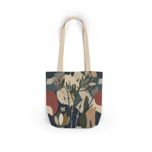 Botanical Abstract Canvas Tote Bag — Earthy Floral Pattern