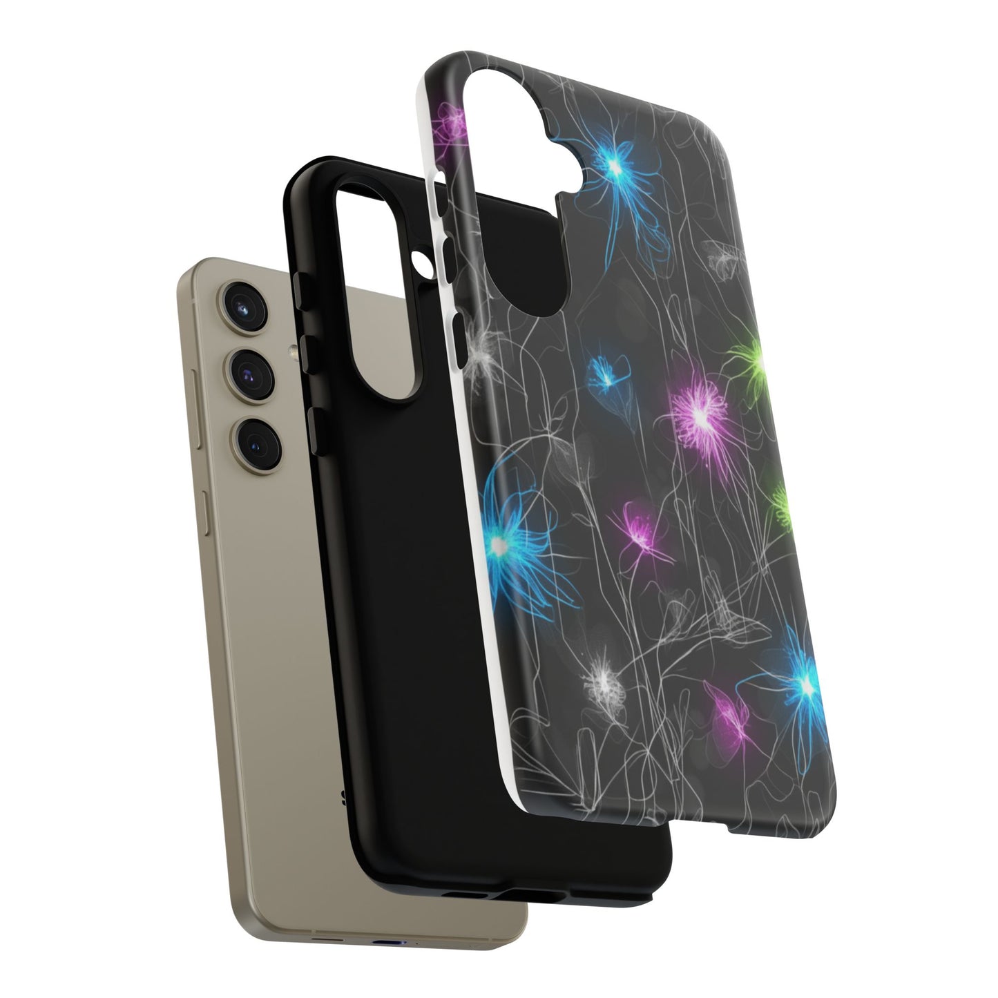 Neon Floral Tough Phone Case — Glow Flower Protective iPhone Cover
