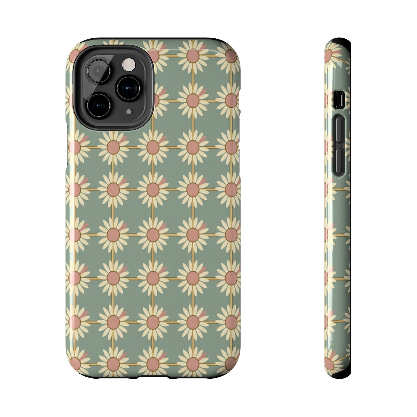 Daisy Pattern Tough Phone Case — Retro Floral Protective Cover
