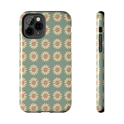 Daisy Pattern Tough Phone Case — Retro Floral Protective Cover
