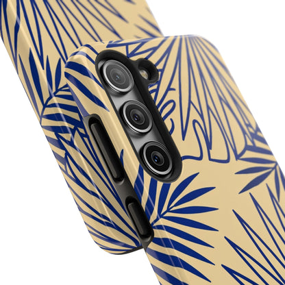 Tropical Palm Pattern Tough Phone Case — Navy Blue Fan Leaves on Sand