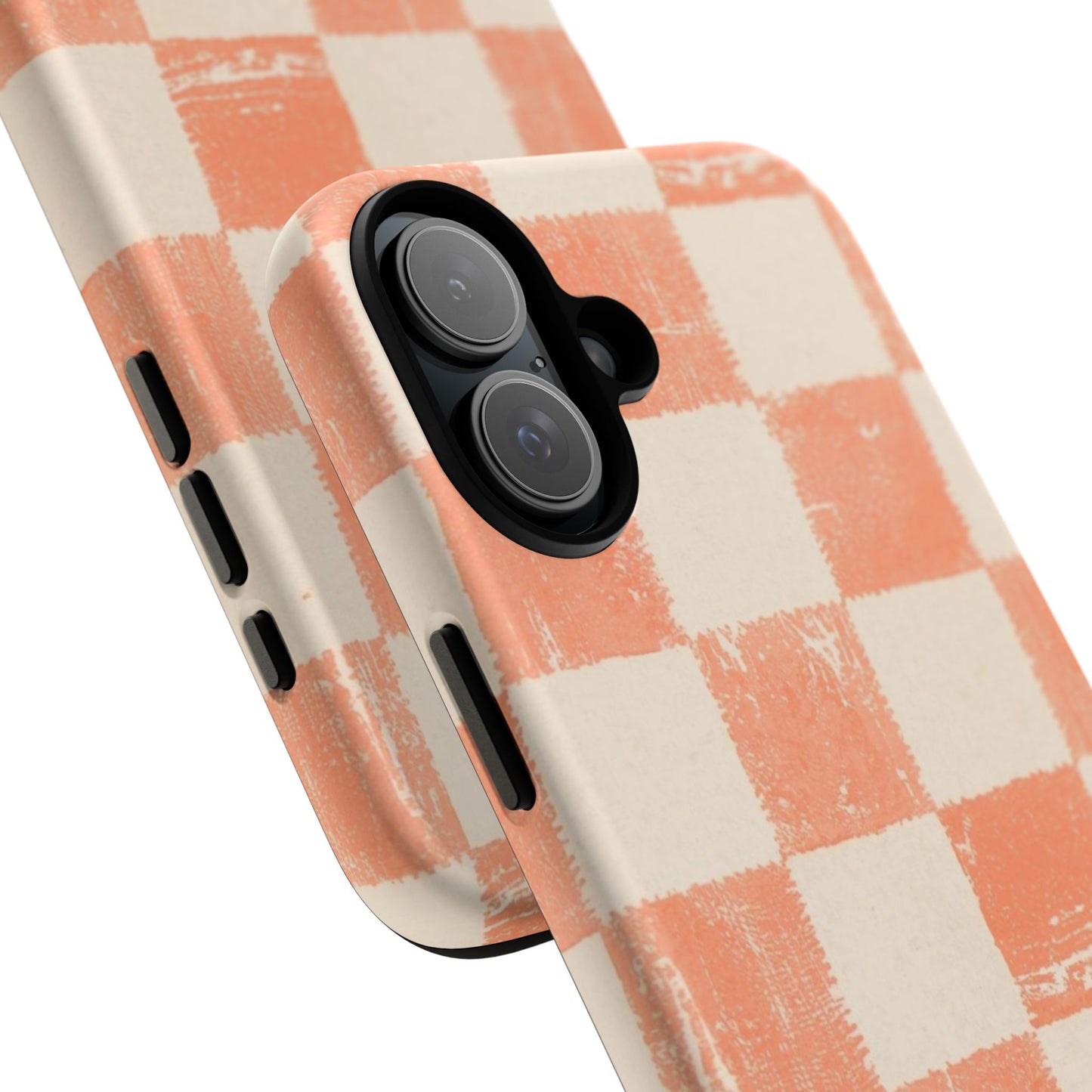 Peach Checkerboard Tough Phone Case — Retro Distressed Grid Design
