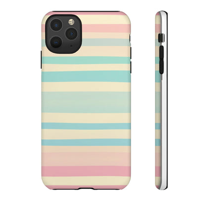 Pastel Striped Tough Phone Case – Protective Retro Rainbow Design