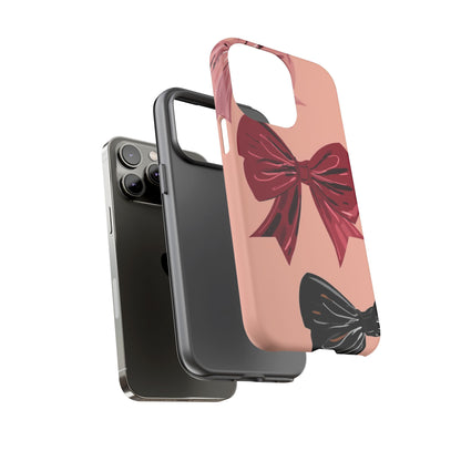 Bow Pattern Tough Phone Case — Pink, Red & Black Decorative Bows
