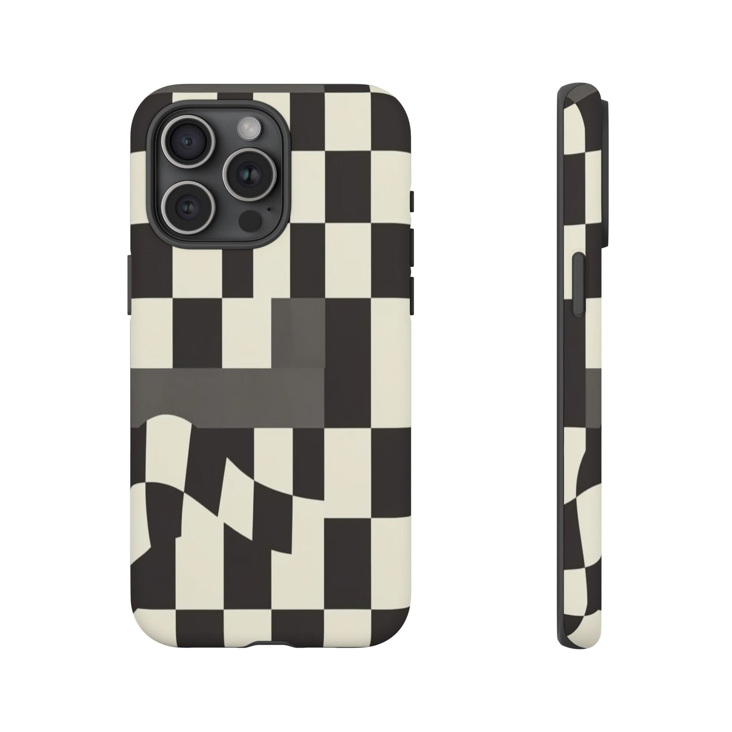 Checkerboard Wave Phone Case — Black & Cream Graphic Tough Case
