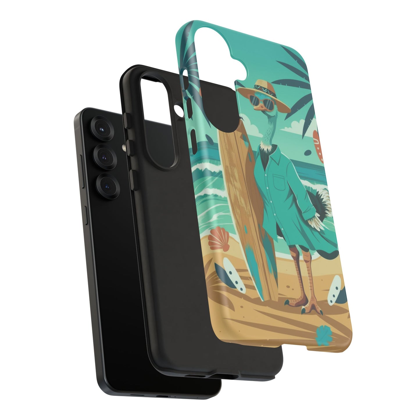 Phone Case — Retro Dressed Seagull Surfing Beach Illustration