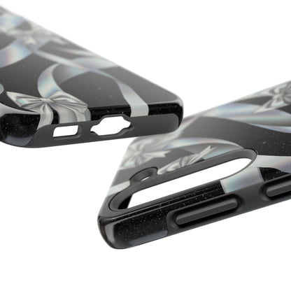 Silver Ribbon Bow Tough Phone Case — Glitter Black Protective Phone Case