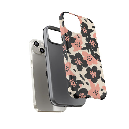 Floral Phone Case — Pink & Black Retro Blossom Protective Cover