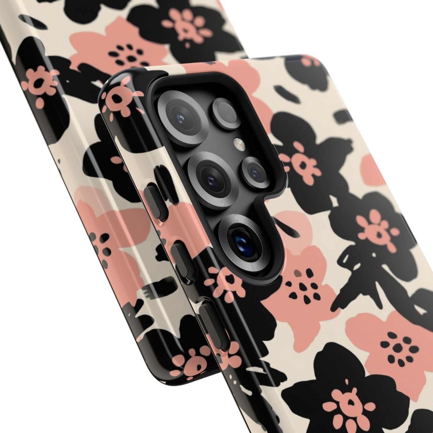 Floral Phone Case — Pink & Black Retro Blossom Protective Cover