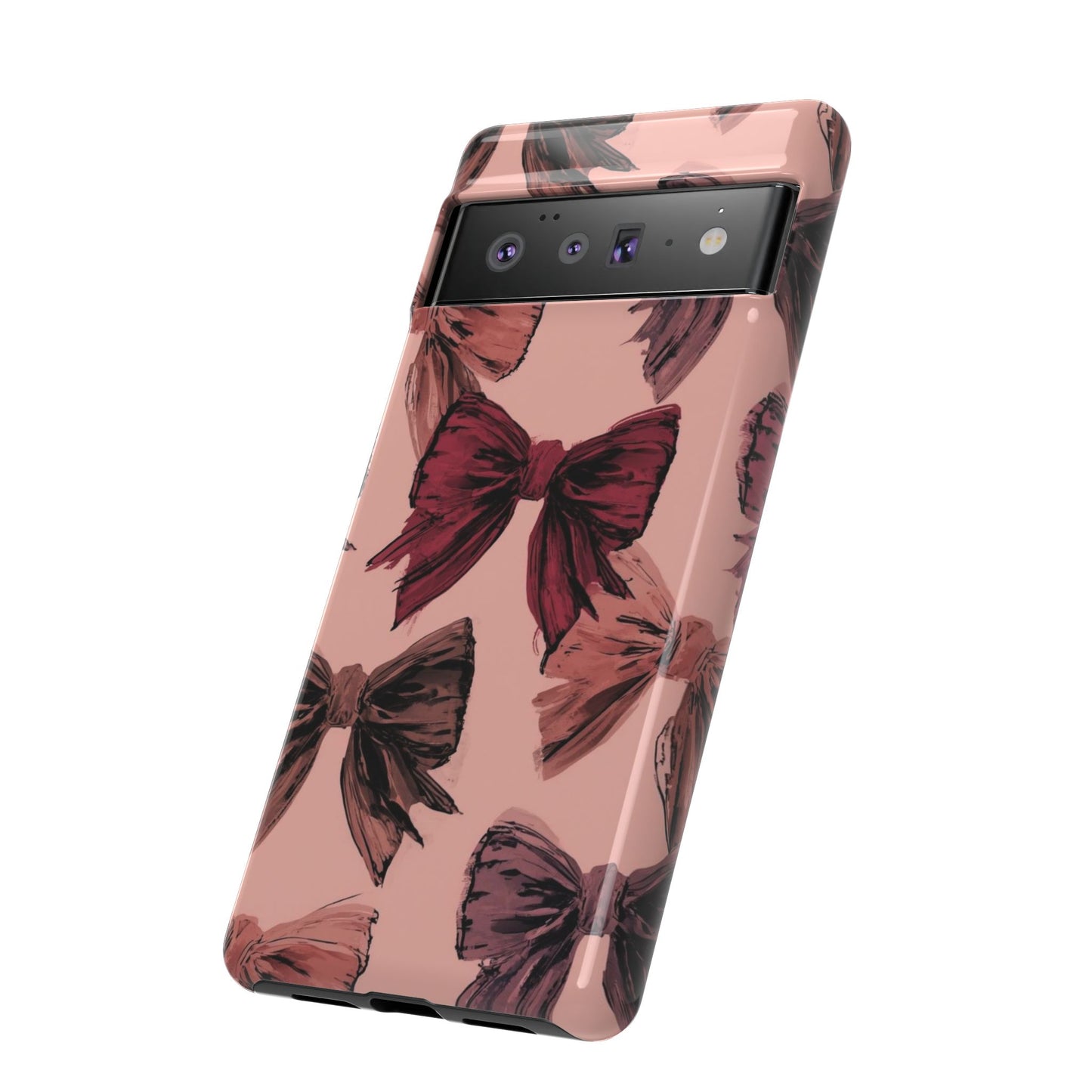 Bow Pattern Tough Phone Case — Pink Watercolor Bows Protective iPhone Cover